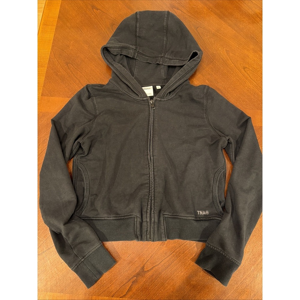 Aritzia TNA Cropped Black Full-Zip Hoodie Women's Size M